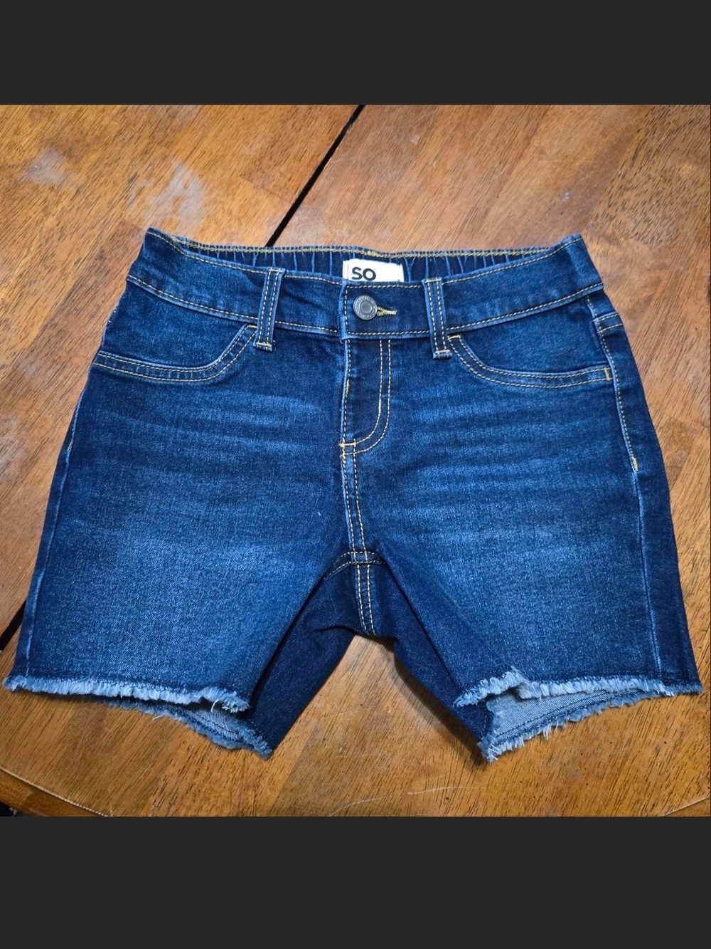 SO Dark Blue Denim Frayed-Hem Kids Shorts